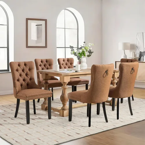 Miniatura 73 de Juego de 2 sillas de comedor tapizadas de terciopelo, sillas laterales de cocina de estilo moderno con ribete de cabeza de clavo y patas de madera