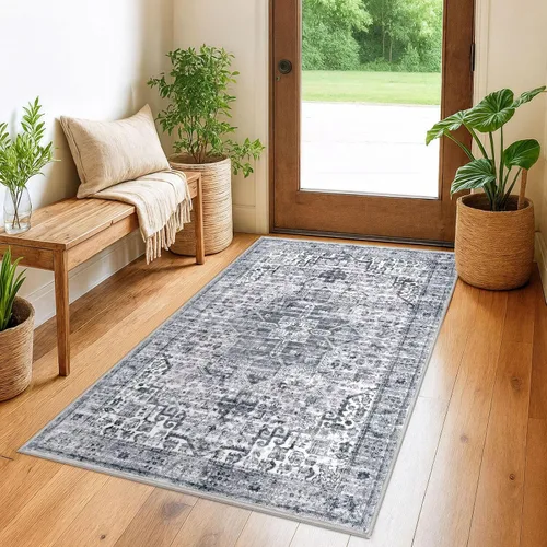 Miniatura 75 de SIILOOM Alfombra lavable de 2 x 3 pies, alfombra suave color taupe ceniza para entrada, tapete antideslizante para puerta de interior, tapete