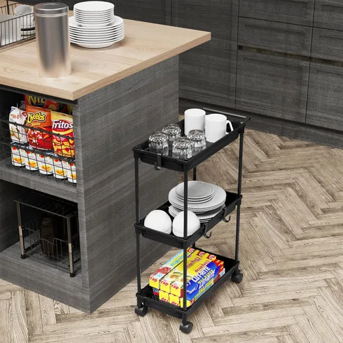 Miniatura 6 de SimpleHouseware Carrito de almacenamiento delgado de 3 niveles, negro
