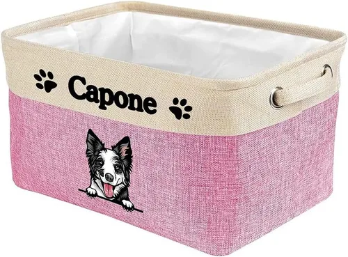 Miniatura 16 de Cesta de almacenamiento plegable personalizada con lindo borde de perro, plegable y resistente de tela resistente para juguetes de mascotas, cubo