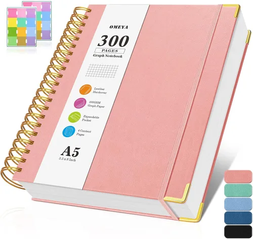 Miniatura 12 de Cuaderno de papel cuadriculado, cuaderno de cuadrícula en espiral de 8.5" X 11", diario de cuero de tapa dura de 300 páginas, cuaderno de papel Negro