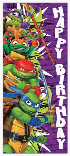 Póster de cumpleaños de las Tortugas Ninja Mutantes Adolescentes – 27 x 60 pulgadas, 1 unidad | Llamativa decoración de fiesta para fiestas