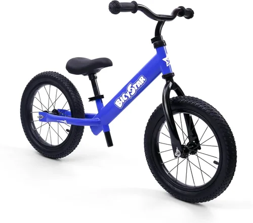 Bicystar Bicicleta de equilibrio de 14 pulgadas para niños de 3 a 6 años, sin pedales, neumáticos de goma neumática, altura ajustable, bicicleta sin