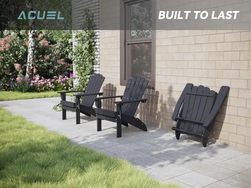Miniatura 5 de Juego de 2 sillas Adirondack plegables de HDPE, sillas de patio resistentes a la intemperie con reposabrazos anchos y respaldo alto, silla para Negro