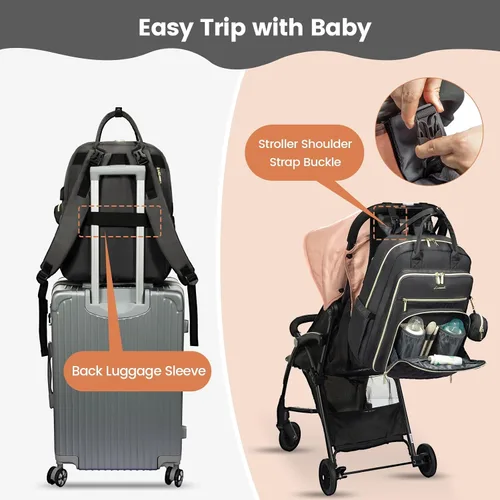 Miniatura 4 de LOVEVOOK Bolsa de pañales para bebé, mochila impermeable para pañales con puerto de carga USB para bebé, gran capacidad para laptop de 15.6 Gris