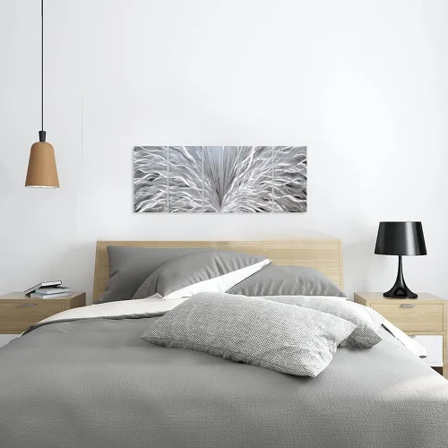 Miniatura 5 de SYGALLERIER Arte de pared de metal plateado hecho a mano, enorme obra de arte abstracta 3D de aluminio, escultura moderna, imágenes metálicas