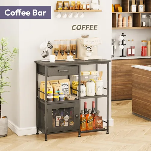 Miniatura 6 de SWTYMIKI Gabinete de barra de café para el hogar, estación de soporte de café de granja, gabinete de almacenamiento multiusos con pies ajustables
