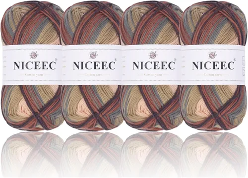 Miniatura 18 de NICEEC 4 madejas de hilo de algodón suave para bebé, 4 capas, manualidades DIY, peso fingering, hilo para manta para ganchillo y tejido, total 700