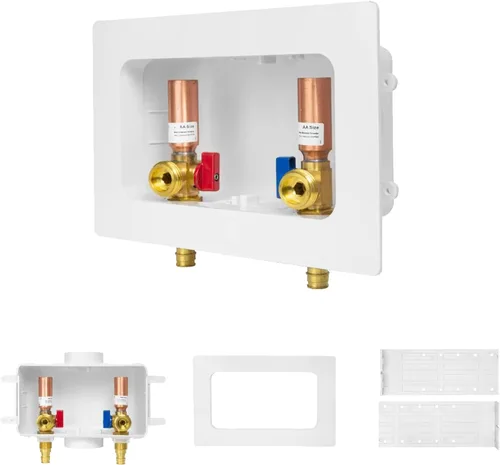 Paquete de 2 cajas de salida para lavadora GUOFIS con drenaje central, caja de lavadora PEX con pararrayos de martillo de agua de cobre (entrada de