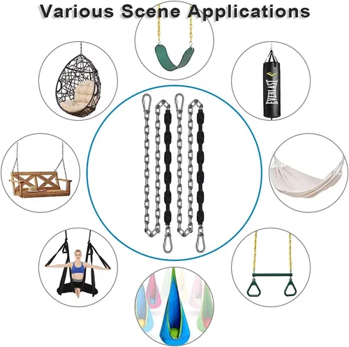 Miniatura 6 de 2 cadenas de acero inoxidable (84 pulgadas), accesorios de columpio resistentes, 4 hebillas de conexión rápida, columpios de patio