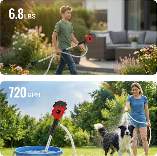 Miniatura 4 de Bomba de transferencia de agua sin escobillas compatible con batería Milwaukee de 18 V (solo herramienta), bomba de agua inalámbrica de 720 GPH Rojo