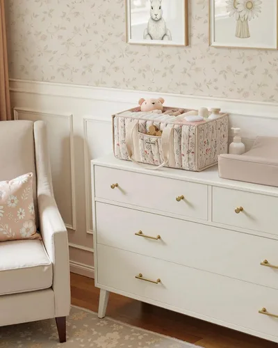 Miniatura 5 de Organizador de pañales floral de Blissful Diary, elegante cesta de almacenamiento para guardería, regalo para baby shower, artículos esenciales