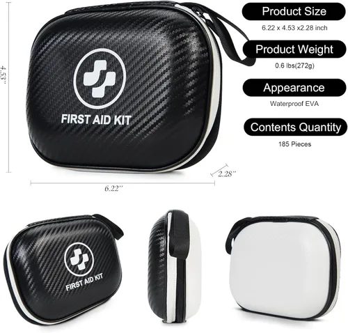 Miniatura 2 de Kit de primeros auxilios pequeño – Kit de emergencia impermeable de 185 piezas para el hogar, coche, viajes, camping, senderismo y al aire libre