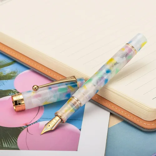 Miniatura 5 de Jinhao 100 - Pluma estilográfica de estilo clásico en celuloide, instrumento de escritura suave con punta #6, juego de pluma con convertidor