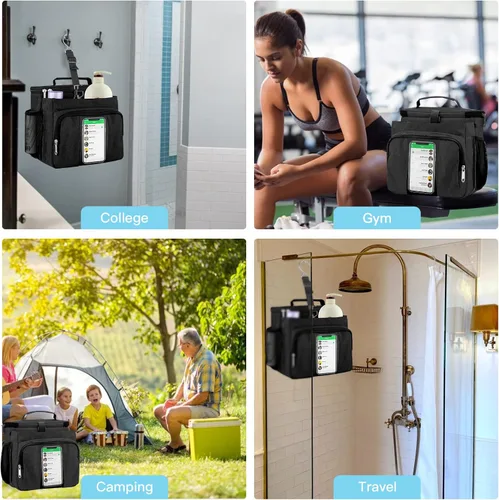 Miniatura 7 de Bukere Bolsa de ducha portátil para dormitorio universitario, compartimiento separado, gran capacidad, base de malla de secado rápido, bolsa de baño