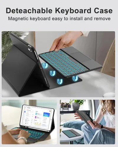 Miniatura 3 de Funda con teclado táctil para iPad de 9ª/8ª/7ª generación de 10.2 pulgadas, Pro 10.5, Air 3ª generación, funda inteligente con soporte para lápices