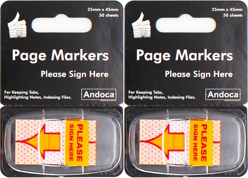 Banderas de mensaje por favor firme aquí, 100 páginas en total, 0.98 x 1.77 pulgadas de ancho, fácil de publicar, 50 banderas/dispensador, amarillo