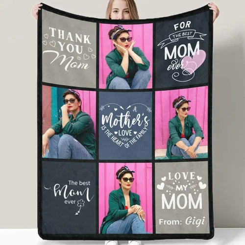 Miniatura 12 de D-Story Manta personalizada para el día de la madre con fotos: fabricada en Estados Unidos, regalos personalizados de hija e hijo, manta de fotos