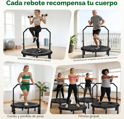 Miniatura 6 de BCAN BT2 - Mini trampolín de rebote de 450/550 libras para adultos con barra, trampolín de fitness con cuerdas elásticas, mango ajustable, estable
