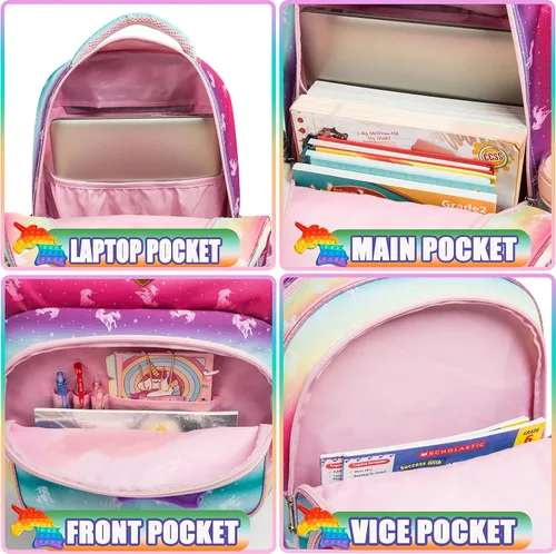 Miniatura 5 de Mochila para niñas primarias preescolares lonchera para la escuela Bolsa de unicornio