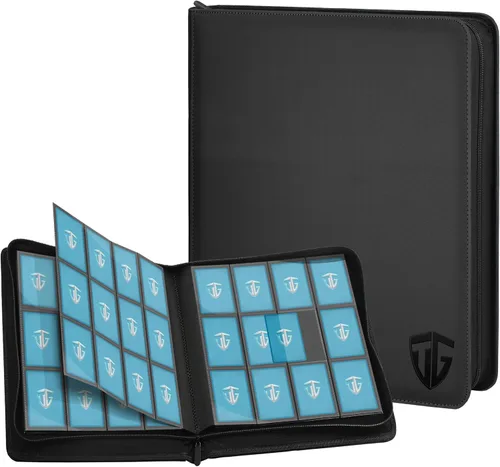 Carpeta con cremallera de 12 bolsillos para 720 tarjetas, bolsillos laterales seguros de carga, carpeta de álbum de tarjetas intercambiables, Negro