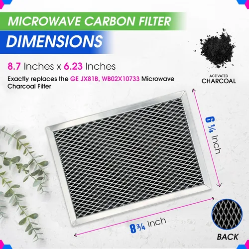 Miniatura 3 de Filtro de carbón para microondas de 8.7 x 6.23 pulgadas, JX81B WB02X10733 GE de repuesto para filtro de microondas, filtro de carbón para filtros