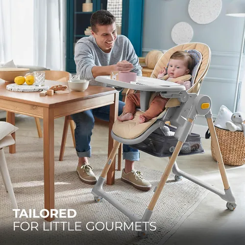 Miniatura 2 de Kinderkraft LASTREE Silla Alta Plegable para Bebés y Niños Pequeños con Función Reclinable, Barra de Juegos, Bandeja Ajustable y Reposapiés en Gris
