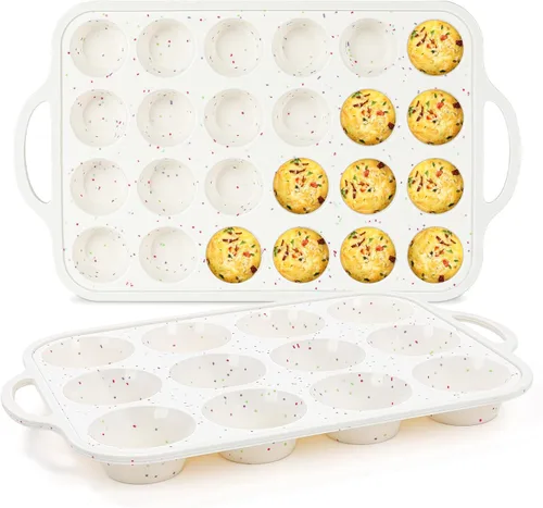 Miniatura 9 de FUNBAKY Moldes de silicona para magdalenas para hornear, marco reforzado de metal, 12 tazas, molde de cupcakes de tamaño regular, antiadherente