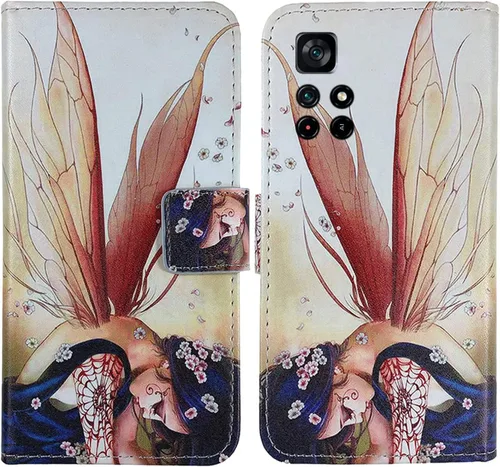 Patrón de diseño de cartera Flip PU Funda de cuero de protección de la piel TPU Carcasa de silicona para Xiaomi Poco M4 Pro 5G 6.6 "(Wing Girl)