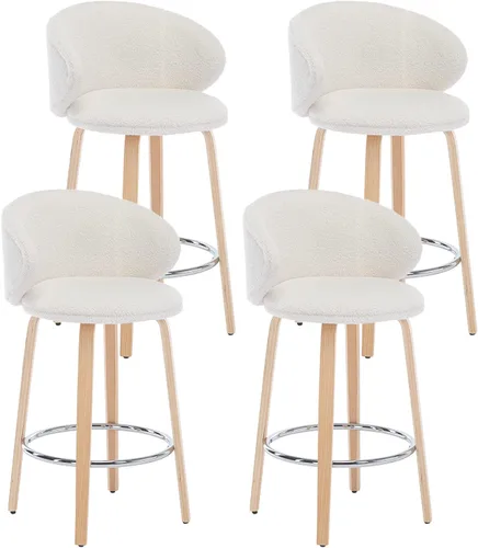Miniatura 10 de DUOMAY Paquete de 2 taburetes de bar de 26 pulgadas de altura de mostrador, sillas de isla de cocina con respaldo de barril de sherpa blanco