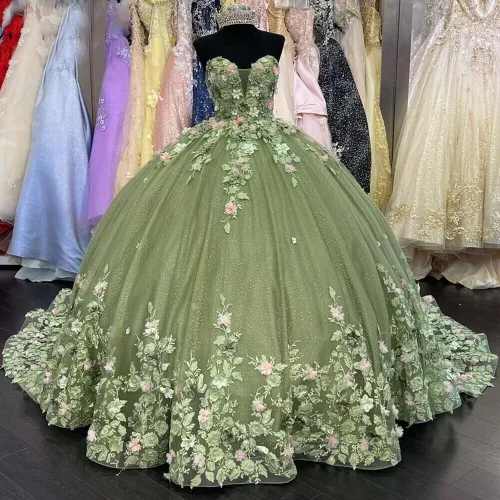 Miniatura 3 de XYAYE Women's Sweetheart Quinceanera Dresses Ball Gowns 3D Flower Lace Prom Dress Strapless Tulle Sweet 15 16 Dress XY071