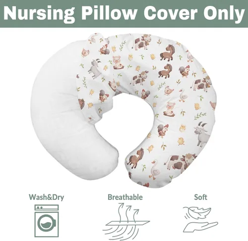 Miniatura 7 de Lindas fundas de almohada de lactancia de animales de granja para niños y niñas, vaca, gallo, cabra, pato, cerdo, funda de almohada de lactancia