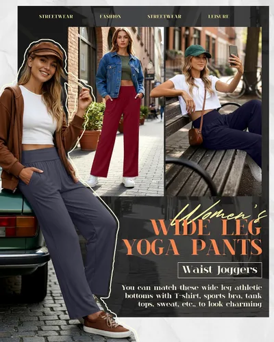Miniatura 37 de Neer - Conjunto de 3 pantalones de yoga de pierna ancha para mujer - Pantalones deportivos cómodos, holgados, de cintura alta y casuales