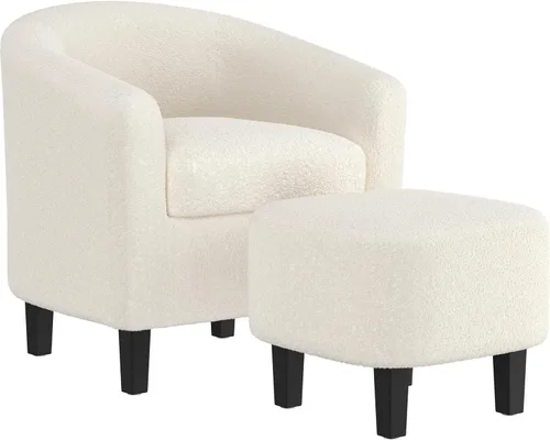 Miniatura 18 de Yaheetech Silla de barril de piel sintética, moderna silla de acento con patas resistentes de madera, silla de club de piel sintética, cómoda silla