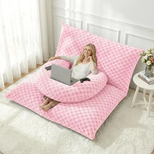 Miniatura 8 de HABUTWAY Silla de Puf 4 en 1, Sofá de Puf Gigante con Relleno de Espuma Viscoelástica, Silla de Puf para Adultos, Funda de Felpa Sintética Lavable a
