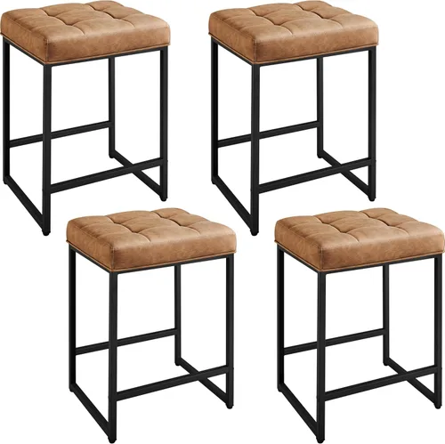 Miniatura 10 de Yaheetech Juego de 2 taburetes de bar de 24 pulgadas de altura de mostrador, taburetes de isla de cocina sin espalda, taburetes de piel sintética
