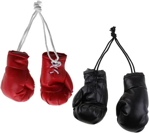 2 pares de mini guantes de boxeo en miniatura, bolsa de boxeo colgante, guantes decorativos de boxeo para espejo de coche, decoración de Navidad