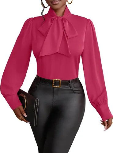 Miniatura 25 de Vrtige Camisa de mujer elegante con cuello de lazo, manga larga, blusa para la oficina