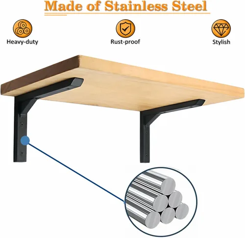 Miniatura 3 de Alise Soportes de estante flotantes, soportes en L negro mate para estantes, soporte de pared resistente, soportes de esquina de unión para soporte