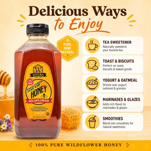Miniatura 6 de WEEKS HONEY Jarra de miel de flores silvestres, 48 onzas