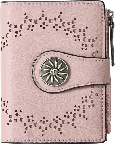Miniatura 16 de Tipmile - Cartera pequeña para mujer, cartera de cuero con bloqueo RFID, plegable con bolsillo para monedas y con cremallera, Beige, Casual