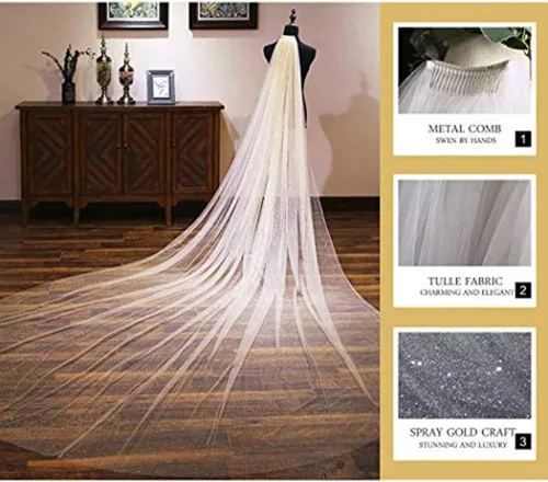 Miniatura 4 de Aukmla Sparkle Catedral velo de novia largo con purpurina velos de novia con peine para mujeres y novias