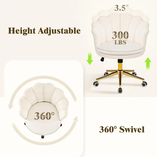 Miniatura 6 de Furnicomfy - Silla de escritorio para oficina en casa con respaldo, elegante silla de escritorio de maquillaje con ruedas, sillón giratorio de Blanco