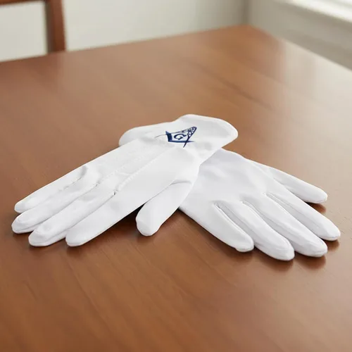 Miniatura 6 de Blue Square & Compass Masonic Embroidered Cotton Gloves - [White]