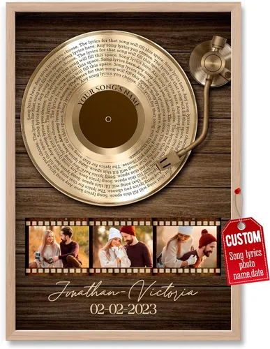 Miniatura 31 de H-DEWALL Póster personalizado de letras de canciones, regalo de boda único para parejas, personaliza con tus propias fotos, nombres y fecha, sin