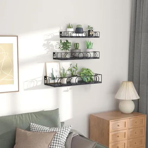 Miniatura 2 de PHAREGE Estantes Flotantes de Fases Lunares Negros, Juego de 3 Pequeños Estantes Decorativos de Pared para Almacenamiento de Libros y Plantas