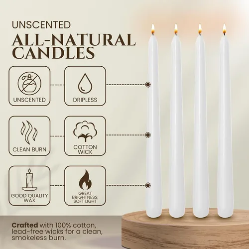 Miniatura 3 de Axiom - Vela cónica blanca de 10 pulgadas sin goteo - Juego de 4 velas cónicas para el hogar, cenas, bodas, fiestas - Velas altas sin humo - Tiempo