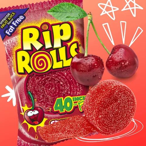 Miniatura 3 de Needzo Rip Rolls - Rollos de caramelo agrio, sabor a fruta de cereza, caramelos de cinturón de regaliz sin grasa, bocadillos para compartir