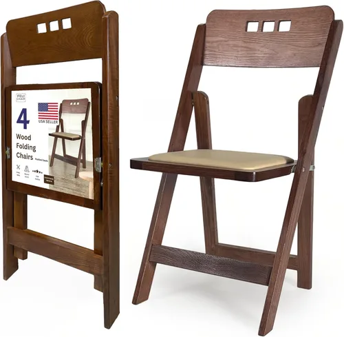 Miniatura 11 de Silla plegable de madera con asiento acolchado, asientos comerciales apilables para eventos en interiores y exteriores, fiestas, bodas, banquetes