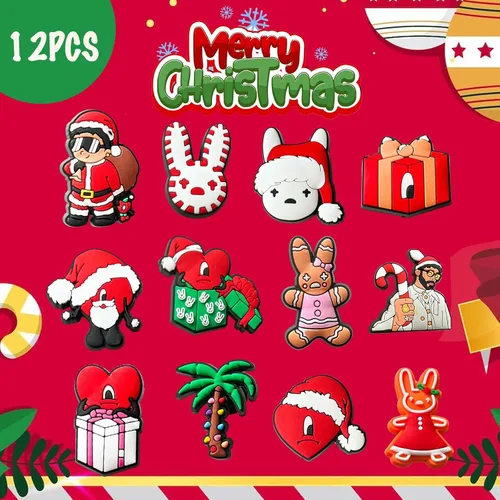 Miniatura 2 de RONGYUH 12 dijes de zapatos de conejo malo para decoración de sandalias de zueco, dijes de zapatos de Navidad para adultos y niños, regalos